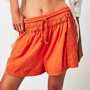 NWT FREE PEOPLE DAY BLOOMS CUTWORK SHORTS, FLAME ORANGE, XS